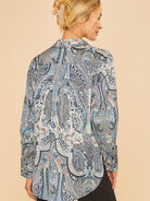 Printed in Paisley Satin Button Blouse-Women's Clothing-Shop Z & Joxa