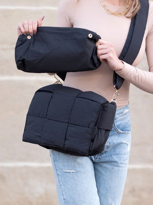 Puff Up Your Style Fold-Over Woven Puffer Crossbody Plus Pouch-Women's Accessories-Shop Z & Joxa