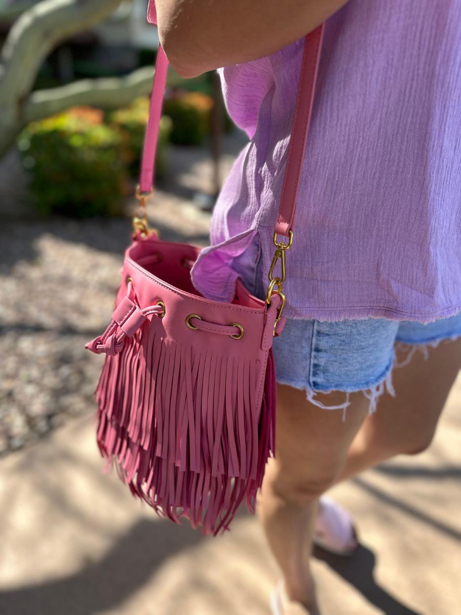 Put a Little Fringe in Your Pink Vegan Leather Fringe Bag-Women's Accessories-Shop Z & Joxa