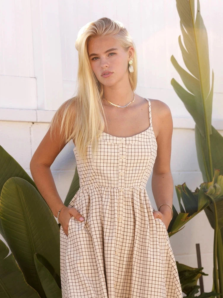 Queens Don't Do Drama Corduroy Gridline Midi Dress-Women's Dresses-Shop Z & Joxa