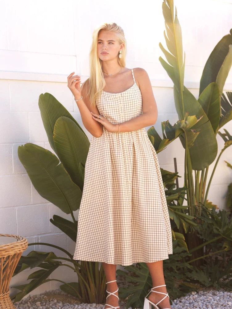 Queens Don't Do Drama Corduroy Gridline Midi Dress-Women's Dresses-Shop Z & Joxa