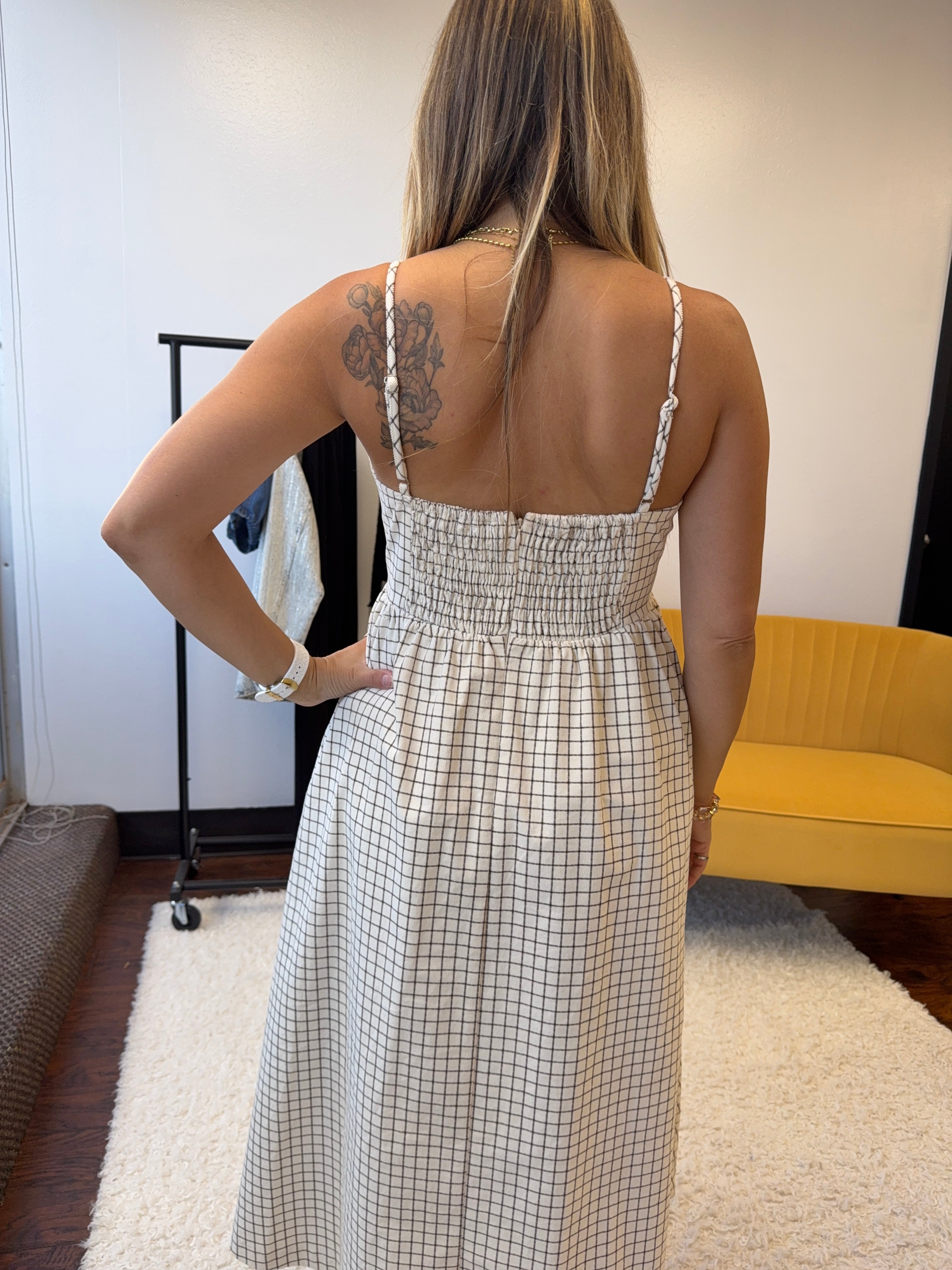 Queens Don't Do Drama Corduroy Gridline Midi Dress-Women's Dresses-Shop Z & Joxa