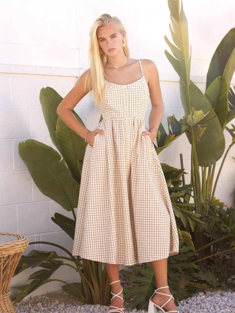 Queens Don't Do Drama Corduroy Gridline Midi Dress-Women's Dresses-Shop Z & Joxa