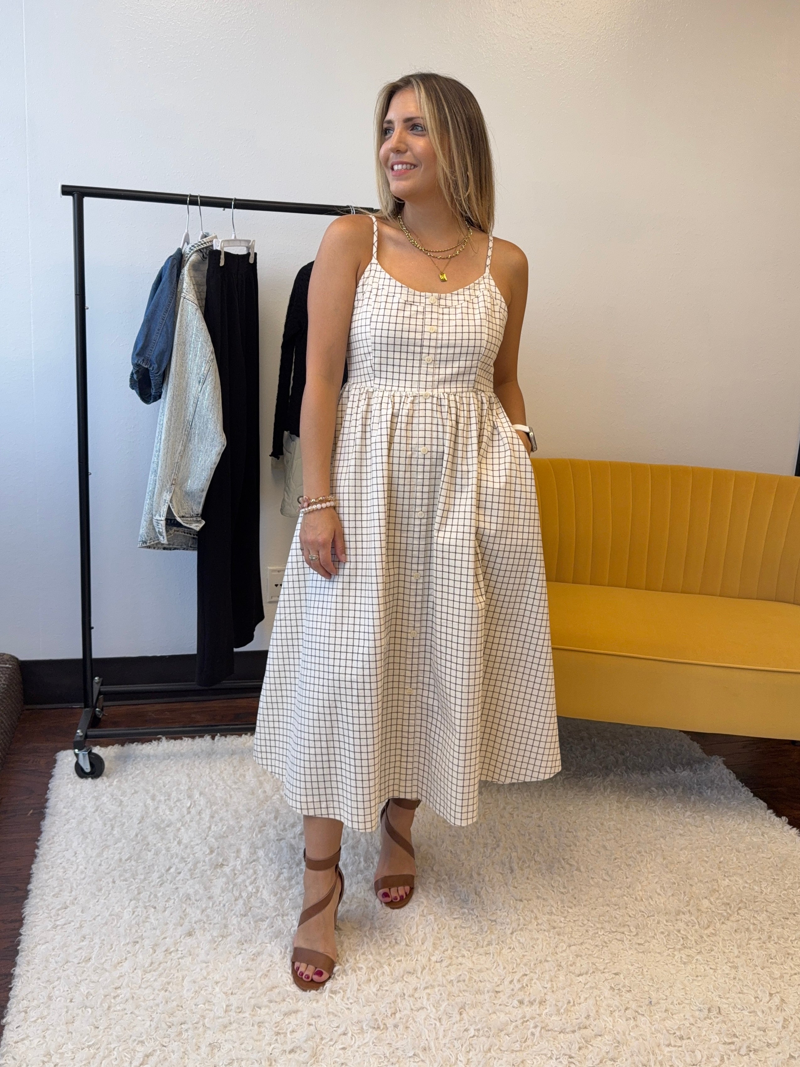 Queens Don't Do Drama Corduroy Gridline Midi Dress-Women's Dresses-Shop Z & Joxa