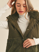 Quilted + Teddy Chilly Szn Vest in Dark Olive-Women's Clothing-Shop Z & Joxa