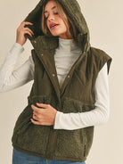 Quilted + Teddy Chilly Szn Vest in Dark Olive-Women's Clothing-Shop Z & Joxa