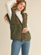 Quilted + Teddy Chilly Szn Vest in Dark Olive-Women's Clothing-Shop Z & Joxa