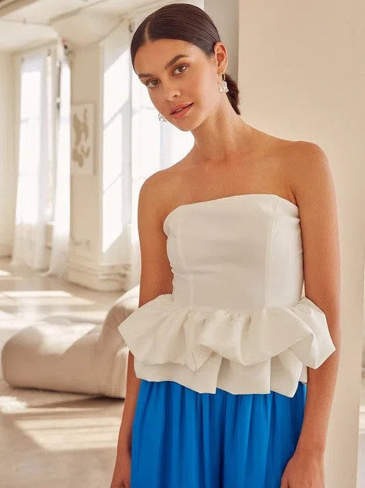 Radiant and Cheerful Strapless Ruffle Top-Women's Clothing-Shop Z & Joxa