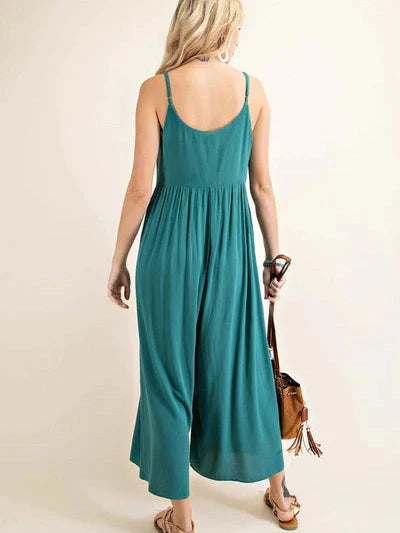 Rayon Crepe Summer Jumpsuit in Jade-Women's Clothing-Shop Z & Joxa
