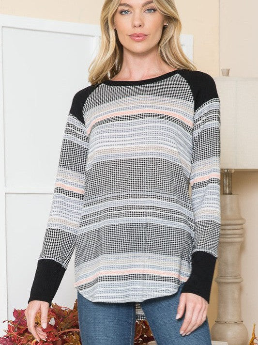 Ready Set Go Textured Stripe Knit Top-Women's Clothing-Shop Z & Joxa