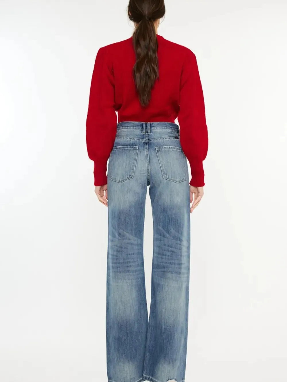 Retro Edge Distressed High-Rise Bootcut Jeans by Kancan-Women's Jeans-Shop Z & Joxa