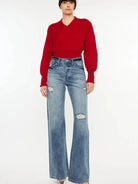 Retro Edge Distressed High-Rise Bootcut Jeans by Kancan-Women's Jeans-Shop Z & Joxa