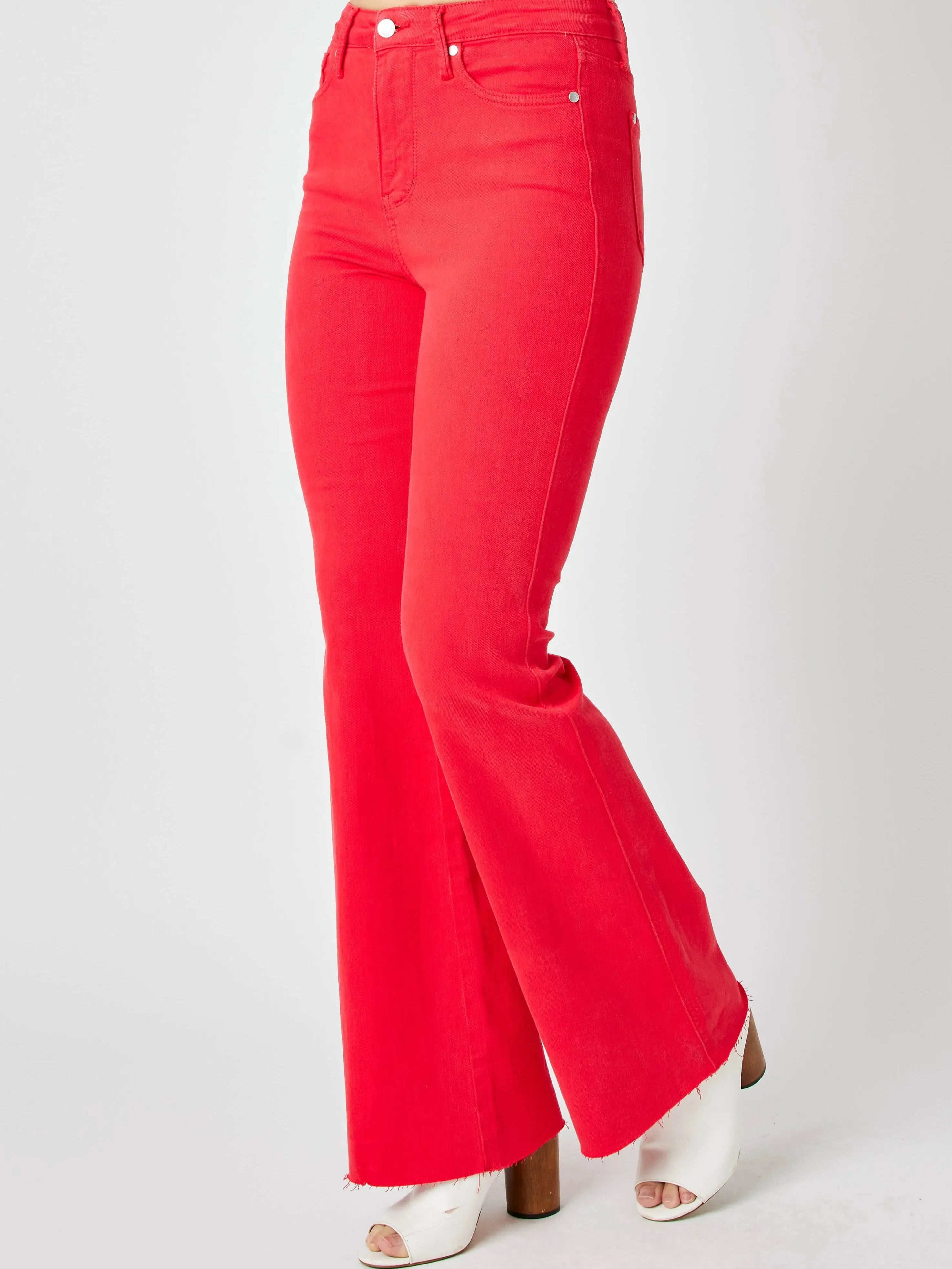 Retro Fire High-Waisted Red Flare Jeans by Judy Blue-Women's Jeans-Shop Z & Joxa