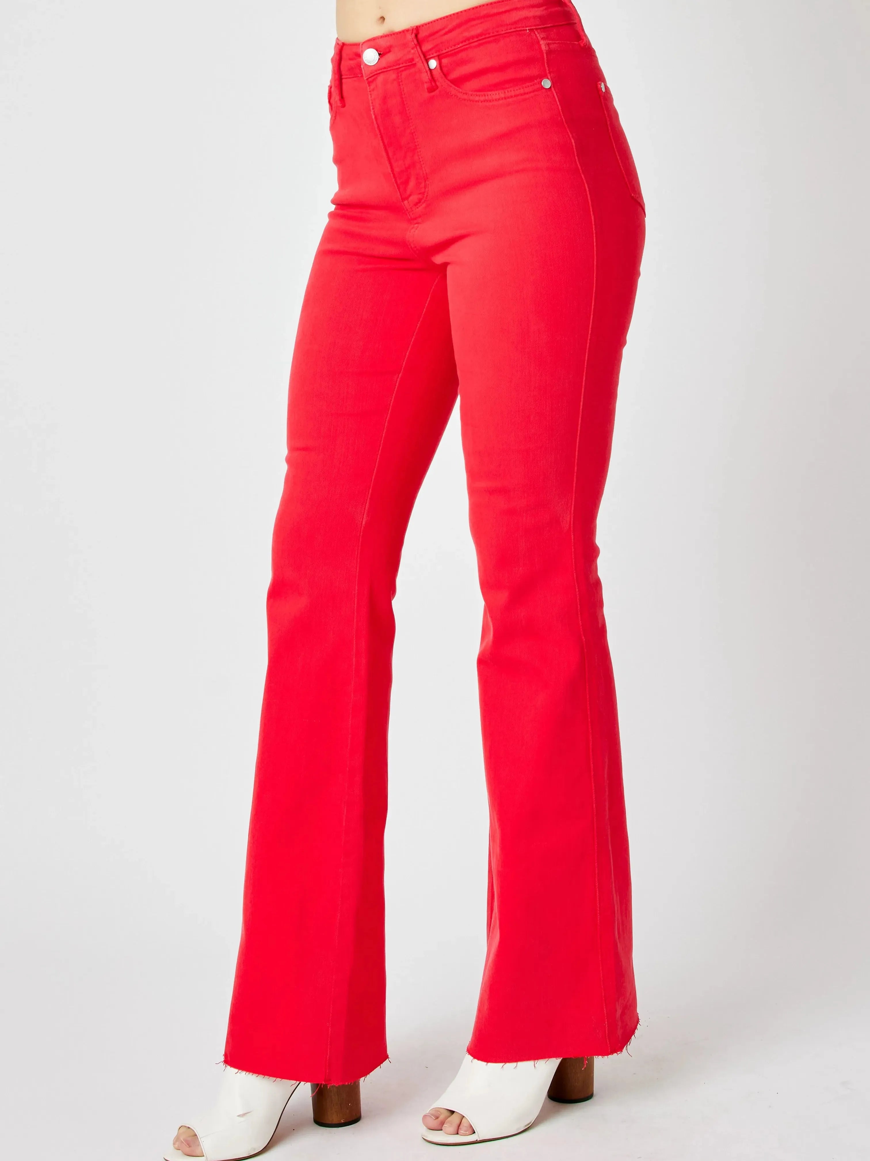 Retro Fire High-Waisted Red Flare Jeans by Judy Blue-Women's Jeans-Shop Z & Joxa