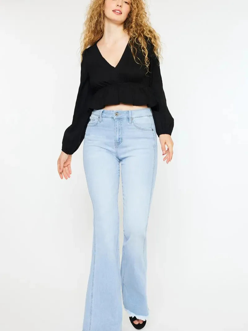 Retro Vibes High Rise Curvy Flare Jeans by Kancan-Women's Jeans-Shop Z & Joxa