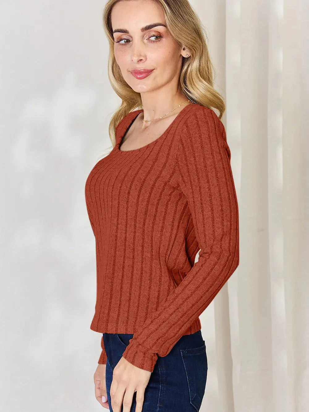 Ribbed and Ready Everyday Long Sleeve Tee by Basic Bae-Women's Shirts & Tops-Shop Z & Joxa