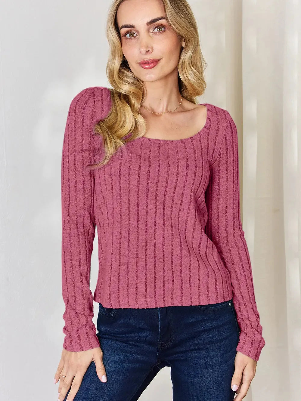 Ribbed and Ready Everyday Long Sleeve Tee by Basic Bae-Women's Shirts & Tops-Shop Z & Joxa