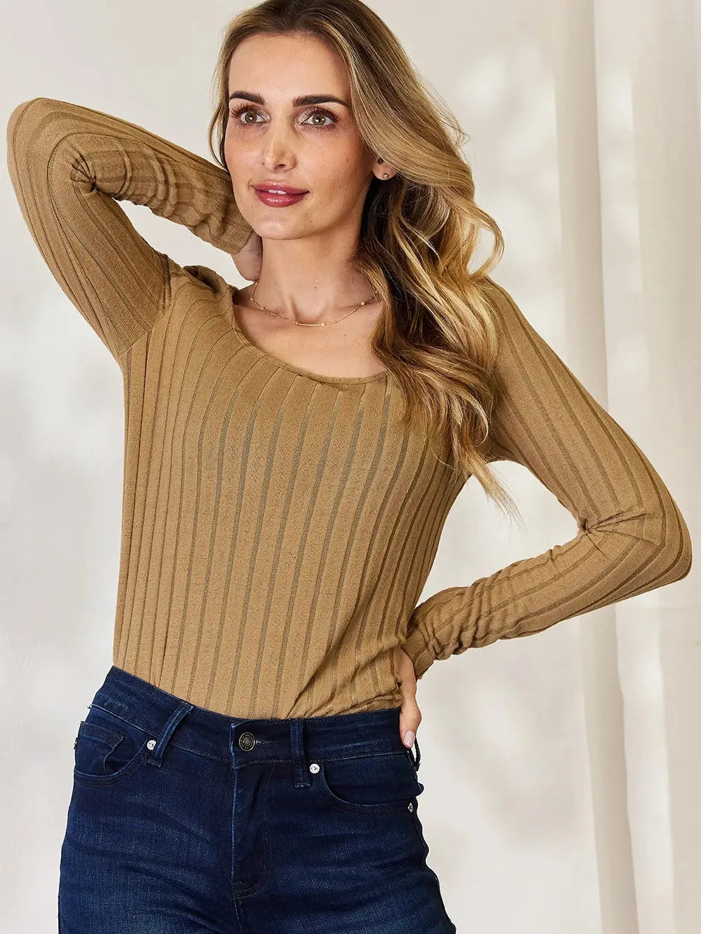 Ribbed and Ready Everyday Long Sleeve Tee by Basic Bae-Women's Shirts & Tops-Shop Z & Joxa