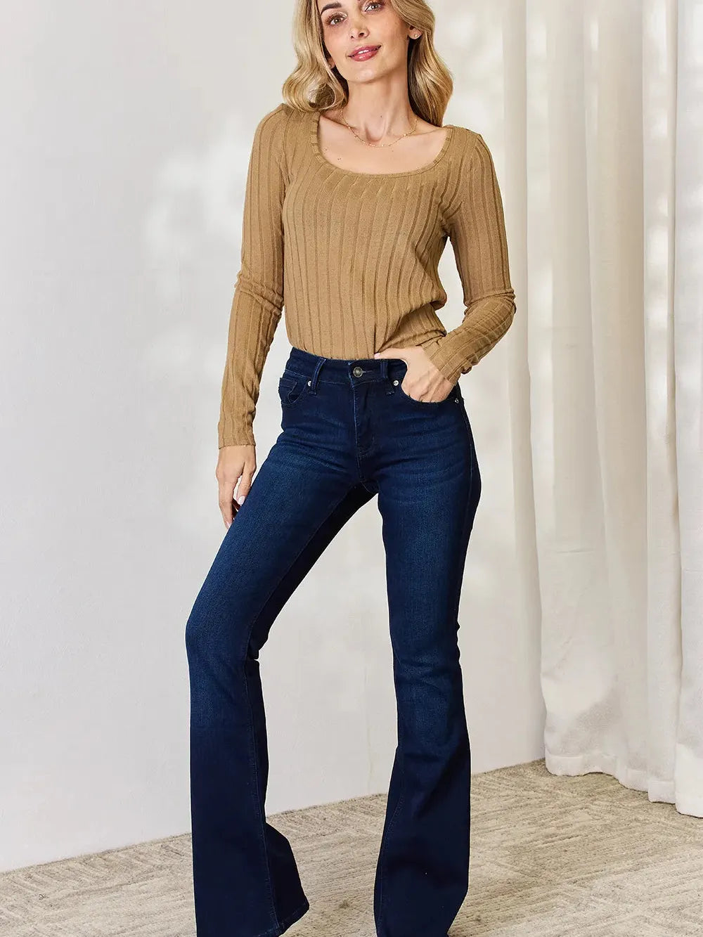 Ribbed and Ready Everyday Long Sleeve Tee by Basic Bae-Women's Shirts & Tops-Shop Z & Joxa