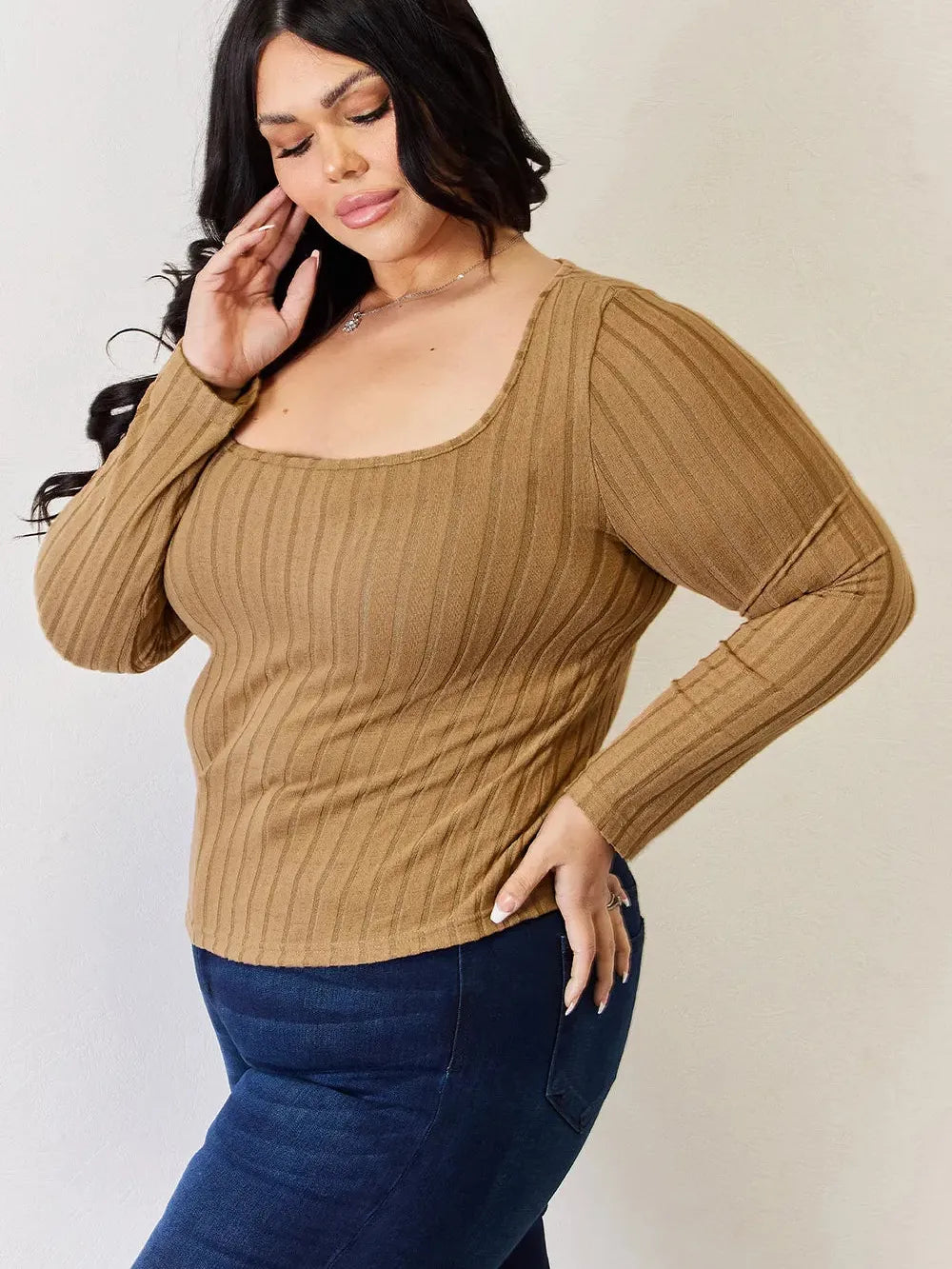 Ribbed and Ready Everyday Long Sleeve Tee by Basic Bae-Women's Shirts & Tops-Shop Z & Joxa
