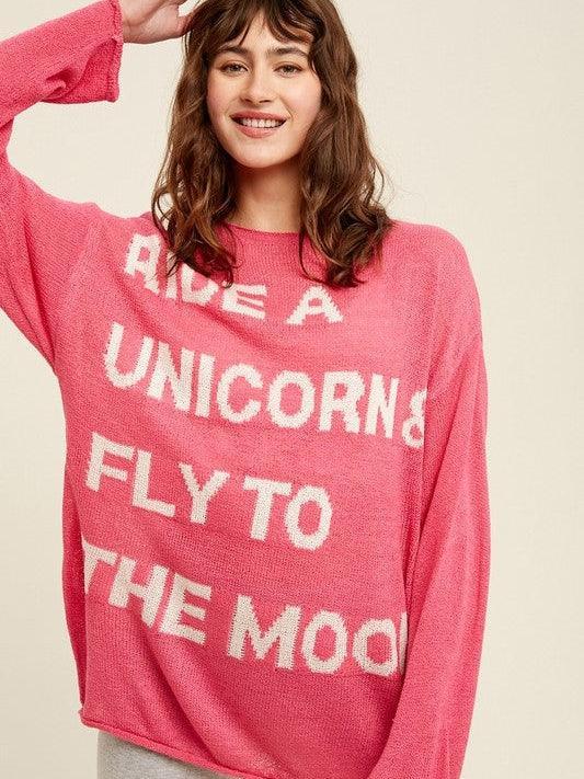 Ride a Unicorn Hot Pink Pullover Sweater-Women's Clothing-Shop Z & Joxa