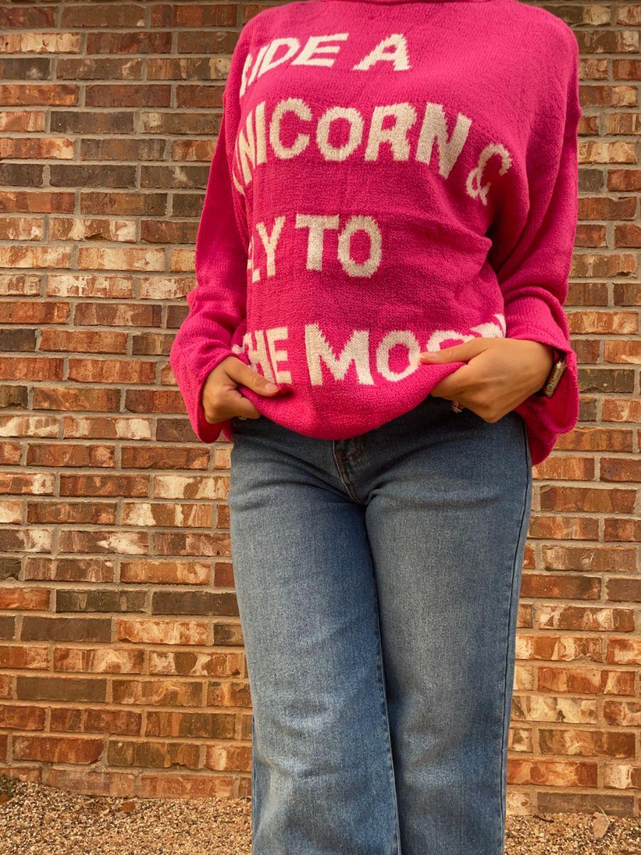 Ride a Unicorn Hot Pink Pullover Sweater-Women's Clothing-Shop Z & Joxa