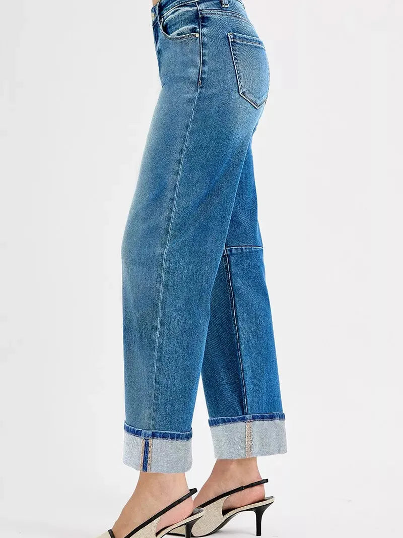 Risen Aurora Fold Slouchy Barrel Cuffed Cropped Jeans-Women's Jeans-Shop Z & Joxa