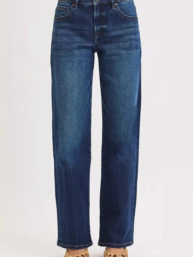 Risen Baggy Babe Mid Rise Wide Baggy Jeans in Dark Stone-Women's Jeans-Shop Z & Joxa