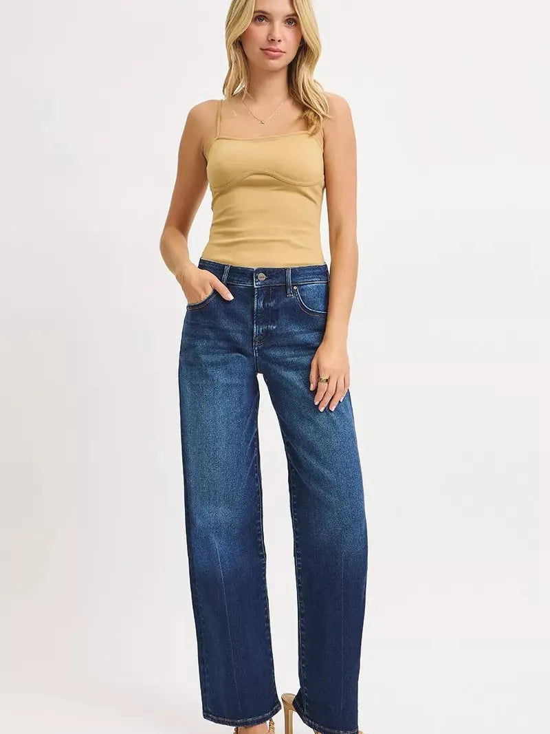 Risen Baggy Babe Mid Rise Wide Baggy Jeans in Dark Stone-Women's Jeans-Shop Z & Joxa