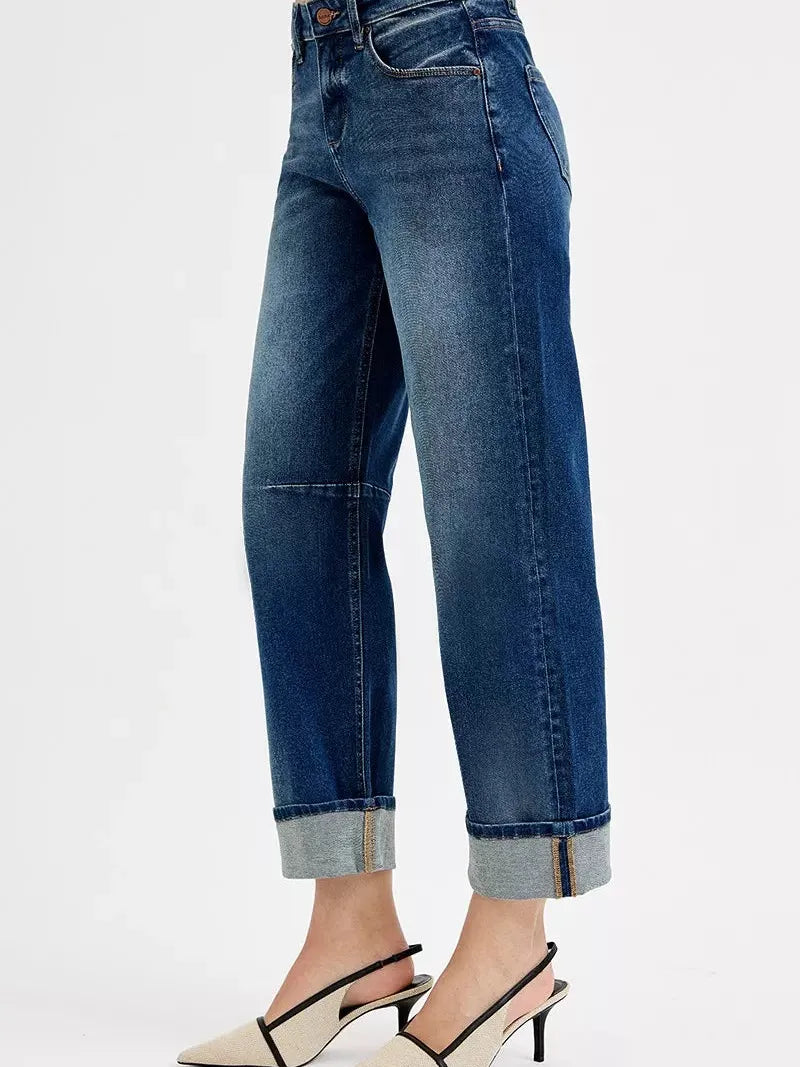 Risen Barrel Babe Slouchy Barrel Cropped Cuff Jeans-Women's Jeans-Shop Z & Joxa