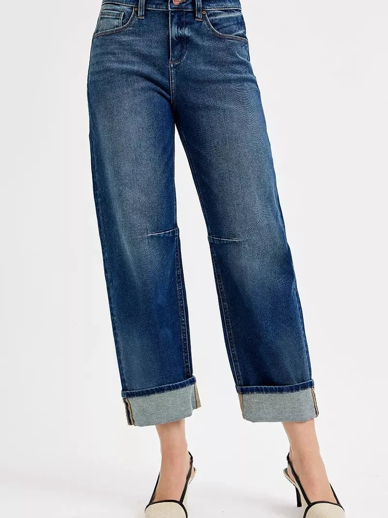 Risen Barrel Babe Slouchy Barrel Cropped Cuff Jeans-Women's Jeans-Shop Z & Joxa