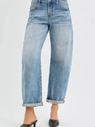 Risen Barrel Beat Mid Rise Ankle Length Barrel Cuffed Jeans-Women's Jeans-Shop Z & Joxa