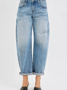 Risen Barrel Beat Mid Rise Ankle Length Barrel Cuffed Jeans-Women's Jeans-Shop Z & Joxa