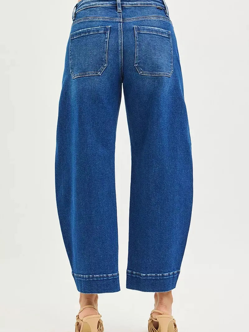 Risen Barrel Bliss High Rise Dark Wash Barrel Cropped Jeans-Women's Jeans-Shop Z & Joxa
