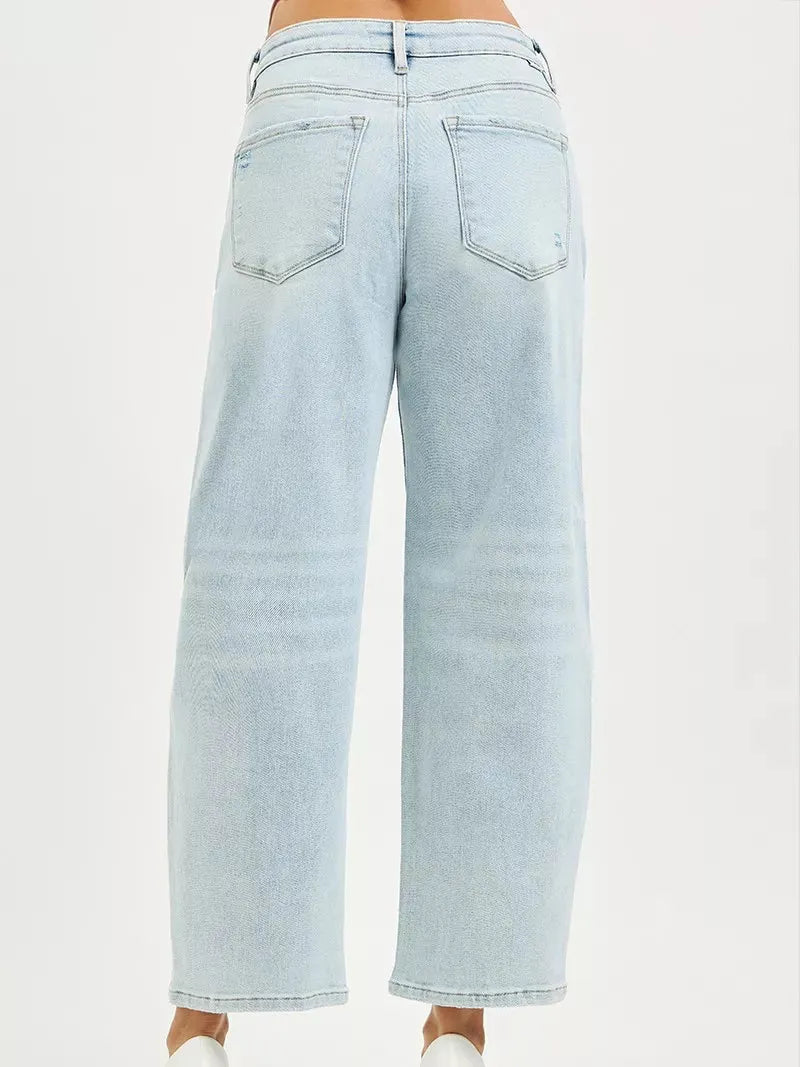 Risen Barrel Bliss High Rise Light Wash Barrel Cropped Jeans-Women's Jeans-Shop Z & Joxa