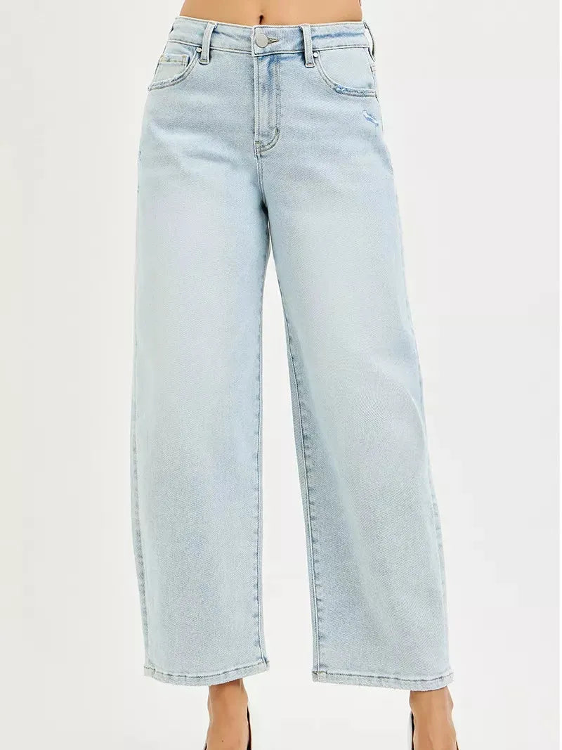 Risen Barrel Bliss High Rise Light Wash Barrel Cropped Jeans-Women's Jeans-Shop Z & Joxa