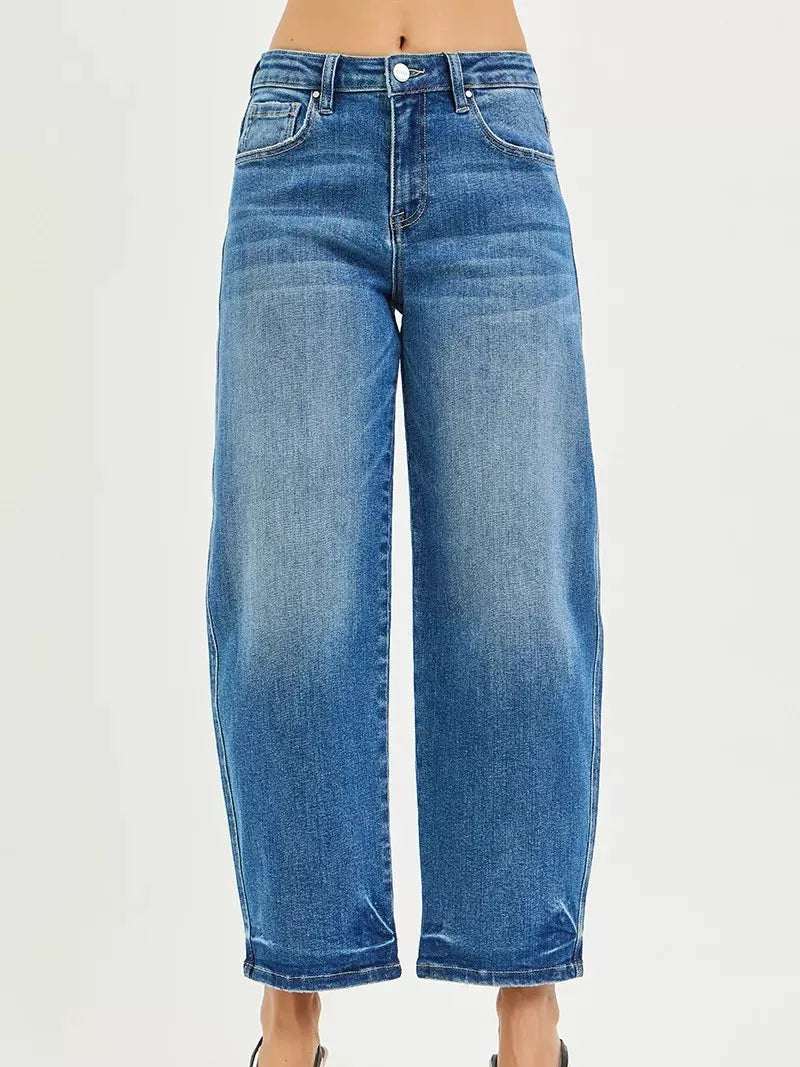 Risen Barrel Fade High Rise Slouchy Cropped Barrel Jeans-Women's Jeans-Shop Z & Joxa