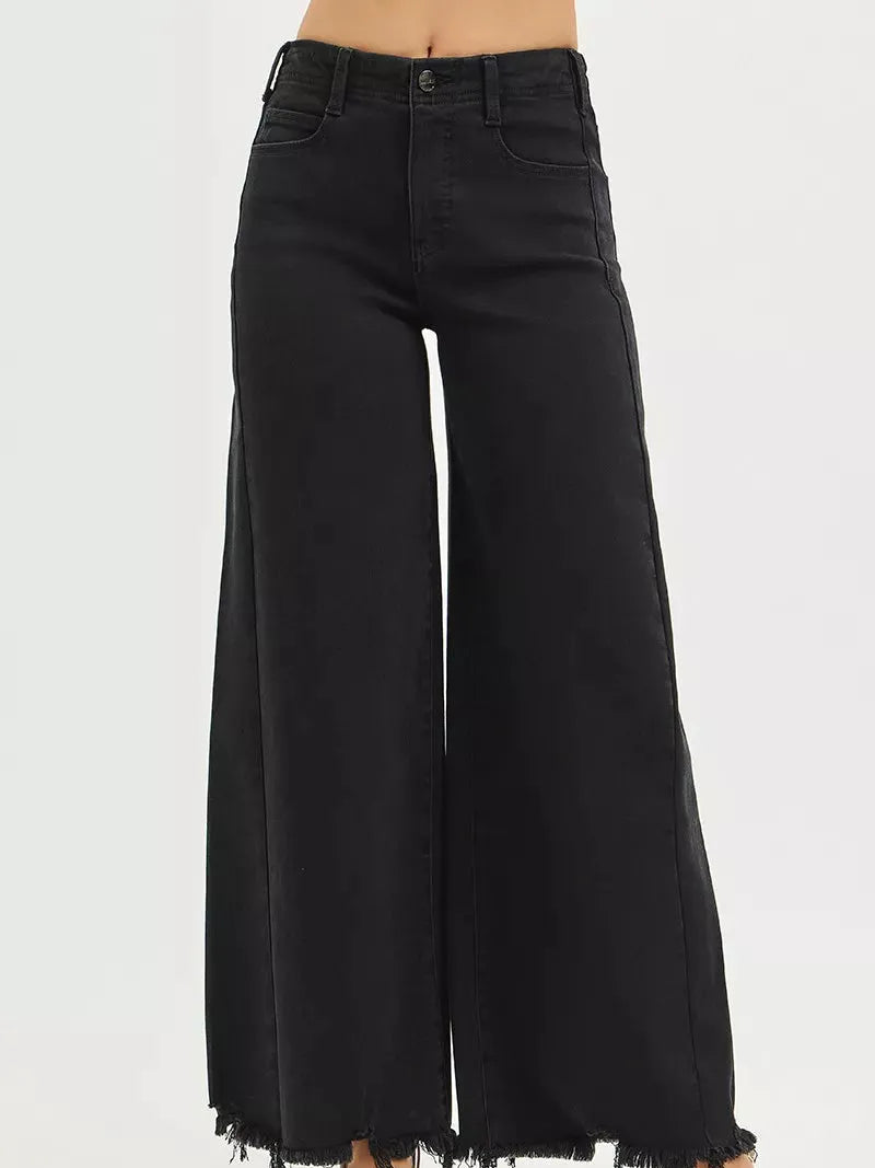Risen Black Elevation High Rise Wide Leg Ankle Jeans-Women's Jeans-Shop Z & Joxa