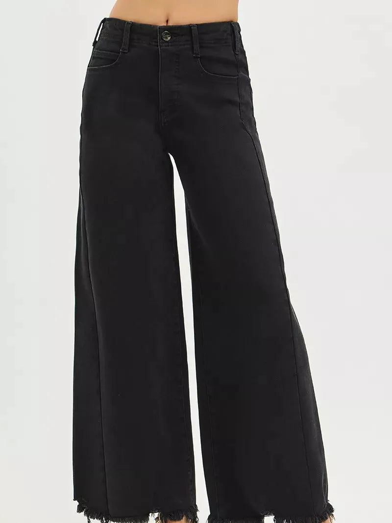 Risen Black Elevation High Rise Wide Leg Ankle Jeans-Women's Jeans-Shop Z & Joxa