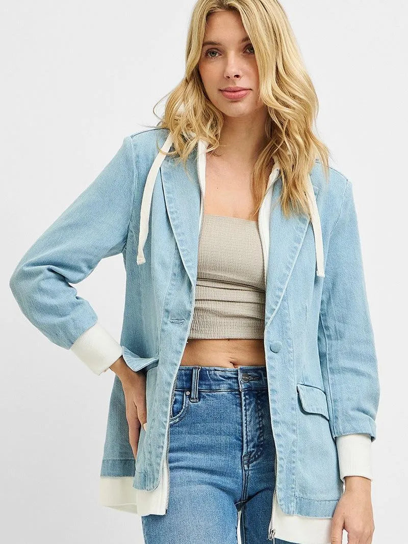 Risen Blazer Remix One Button Blazer with Hoodie Jacket-Coats & Jackets-Shop Z & Joxa