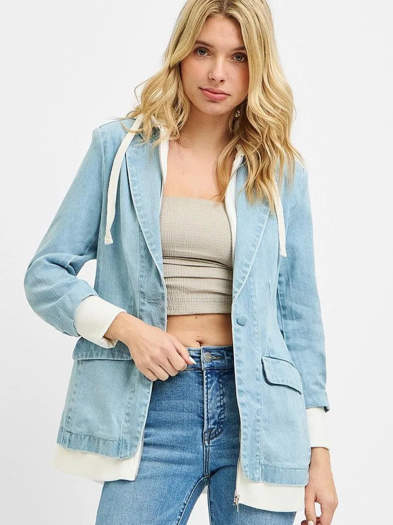 Risen Blazer Remix One Button Blazer with Hoodie Jacket-Coats & Jackets-Shop Z & Joxa