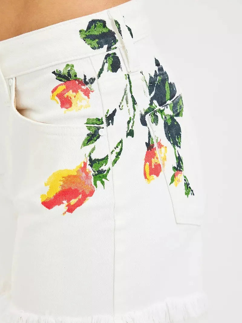 Risen Bloom Breeze Tummy Control High Rise White with Flowers-Women's Shorts-Shop Z & Joxa