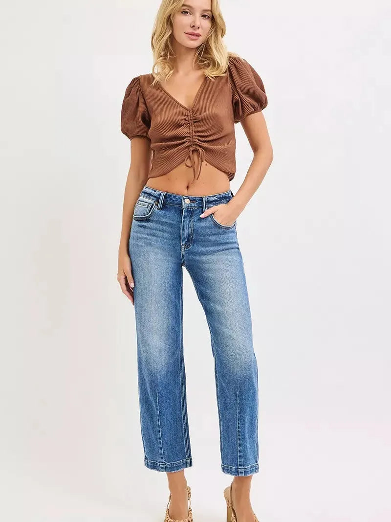 Risen Blue Haven High Rise Crop Boyfriend Tapered Jeans-Women's Jeans-Shop Z & Joxa