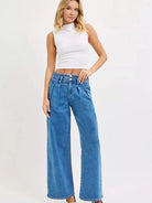 Risen Blue Mirage Mid Rise Wide Leg Jeans with Pleated Detail-Women's Jeans-Shop Z & Joxa