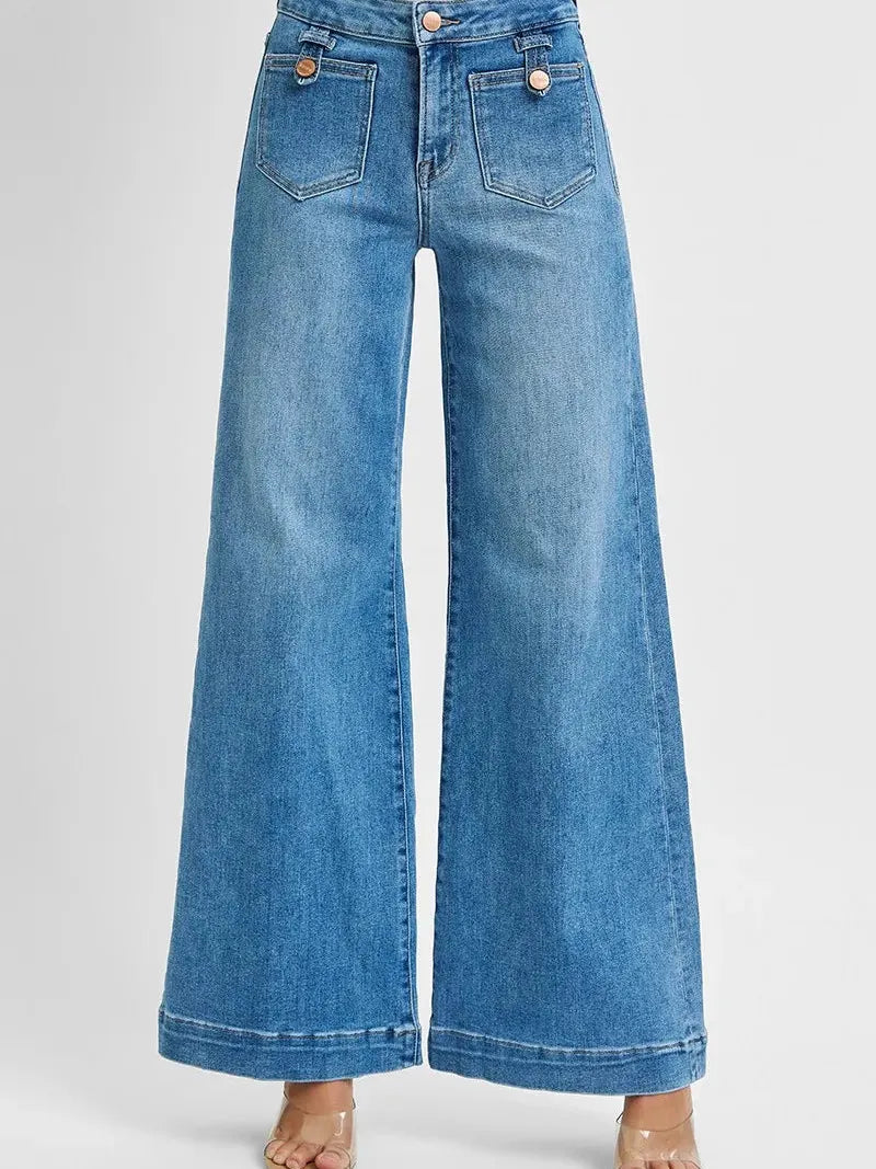 Risen BlueHaven Wide Leg Jeans in Medium Stone-Women's Jeans-Shop Z & Joxa