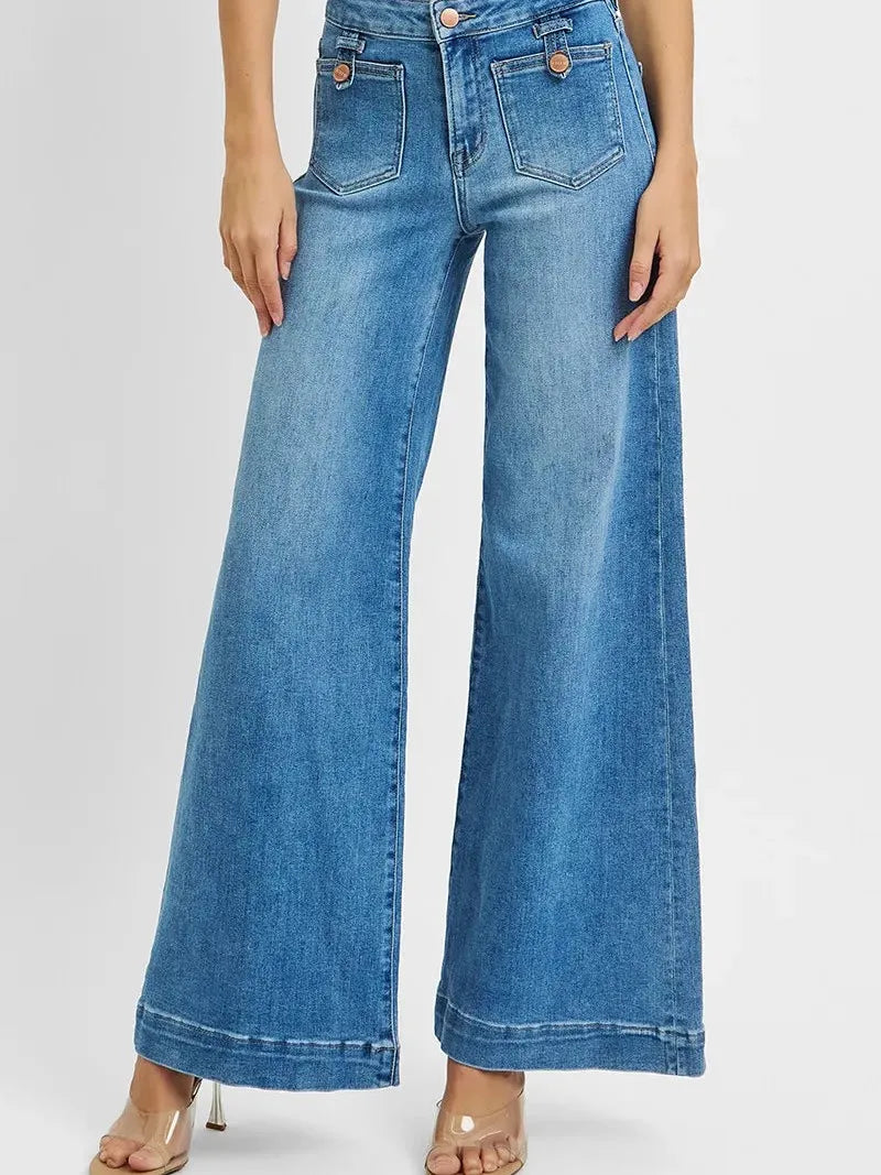 Risen BlueHaven Wide Leg Jeans in Medium Stone-Women's Jeans-Shop Z & Joxa