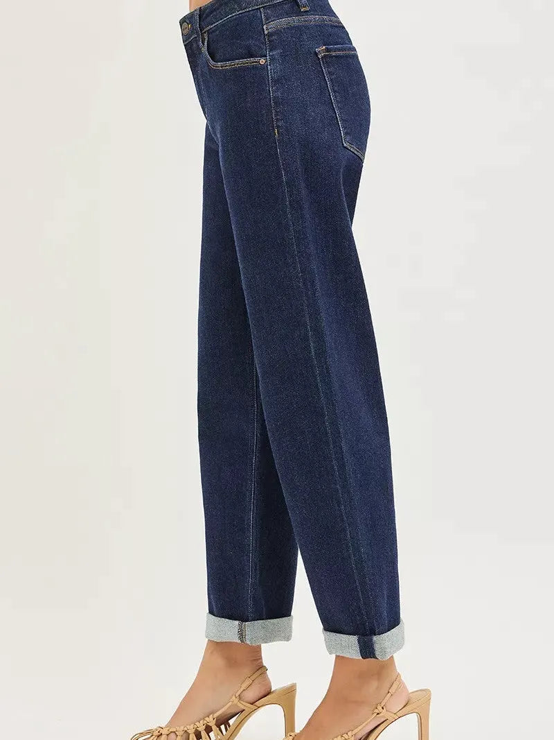 Risen Boyfriend Vibes Slouchy Cropped Cuffed Hem Jeans-Women's Jeans-Shop Z & Joxa