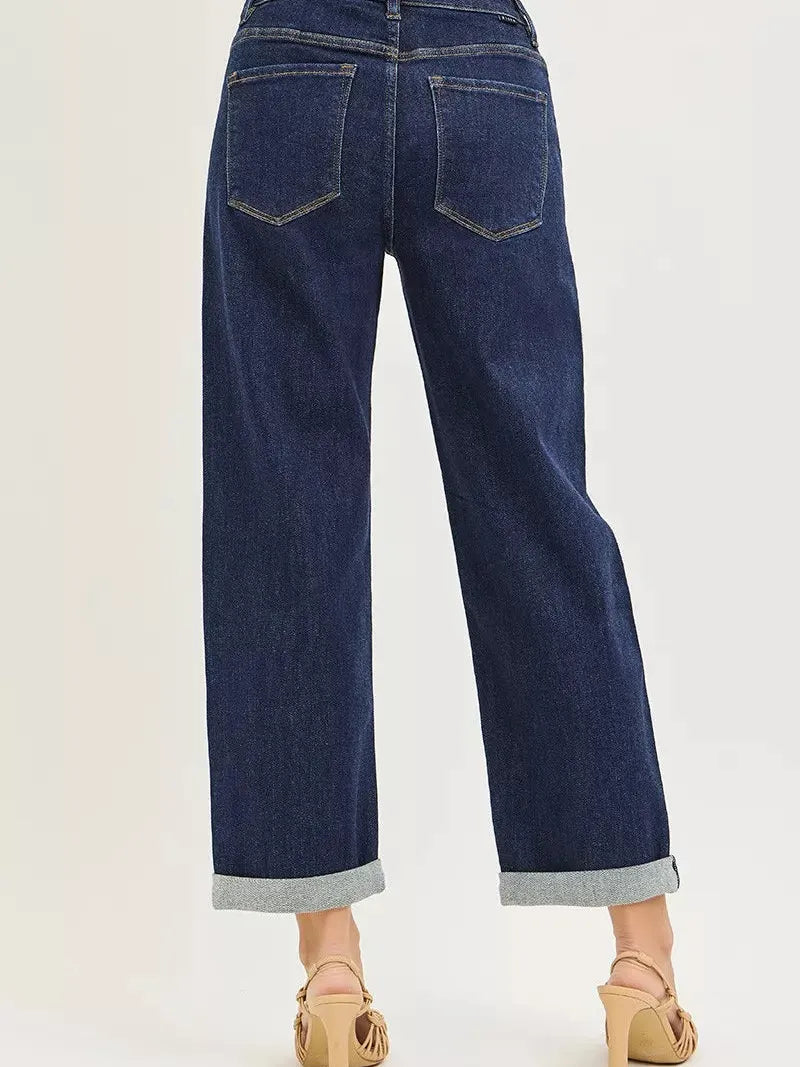 Risen Boyfriend Vibes Slouchy Cropped Cuffed Hem Jeans-Women's Jeans-Shop Z & Joxa