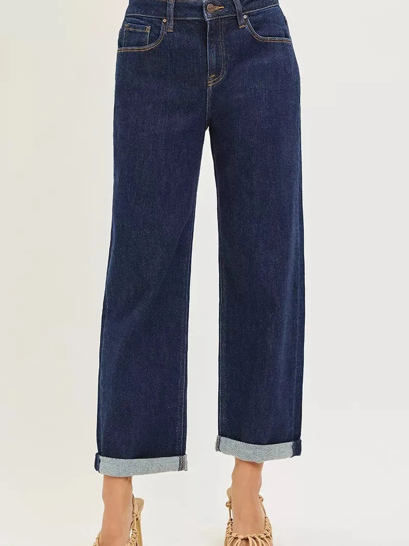 Risen Boyfriend Vibes Slouchy Cropped Cuffed Hem Jeans-Women's Jeans-Shop Z & Joxa