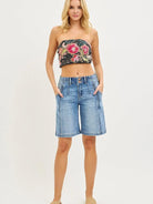 Risen Breezy Panel Double Button Slouchy Jorts in Medium-Women's Shorts-Shop Z & Joxa